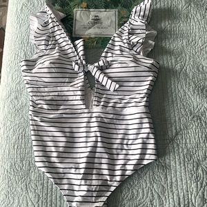 Cupshe one piece white with black strips. Size XXL